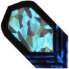 A blue diamond shaped window with a black frame.