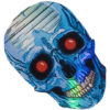 A blue skull with red eyes and teeth.