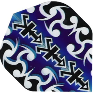 A blue and black pattern with arrows on it.