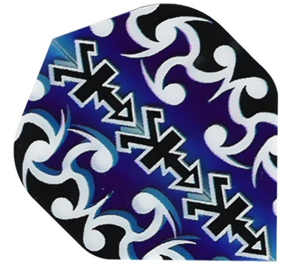 A blue and black pattern with arrows on it.