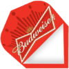 A red and white budweiser logo on top of a paper.