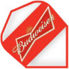 A red and white budweiser logo on top of a paper.