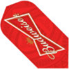 A red and gold bow tie shaped board