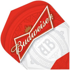 A red and white budweiser logo on top of a paper.