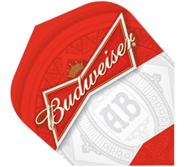 A red and white budweiser logo on top of a paper.