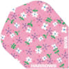 A pink floral pattern with white flowers on it.