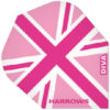 A pink and white image of a british flag.