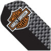 A harley davidson logo on the side of a black and grey checkered background.