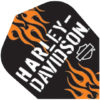 A harley davidson logo with orange flames on it.