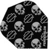 A black and white pattern with skulls on it.