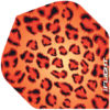 A red and black leopard print pattern on the side of a dart board.