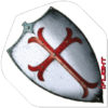 A white shield with red cross on it.