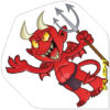 A red devil with horns and a trident.