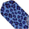 A blue and black leopard print pattern on a white background.